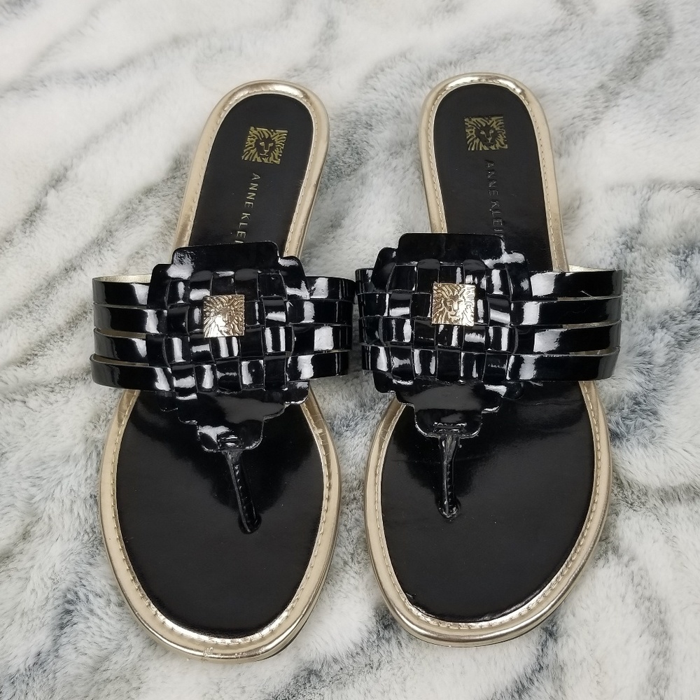 Anne Klein Black and Gold Sandals size 7M